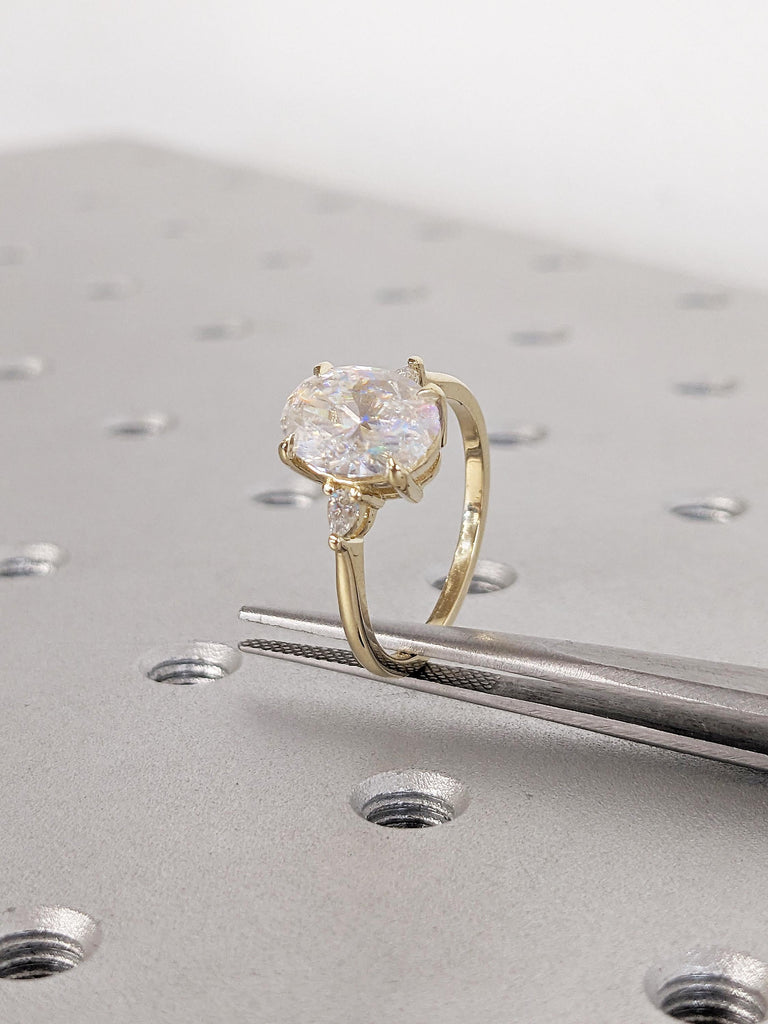 Unique 14k Solid Gold Statement Ring, Oval Cut Lab Grown Diamond Engagement Rings for Women, Art Deco Diamond Ring, Wedding Anniversary Gift