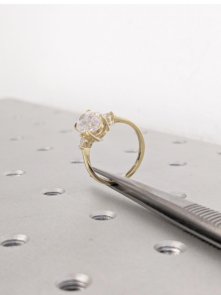 Unique 14k Solid Gold Statement Ring, Oval Cut Lab Grown Diamond Engagement Rings for Women, Art Deco Diamond Ring, Wedding Anniversary Gift