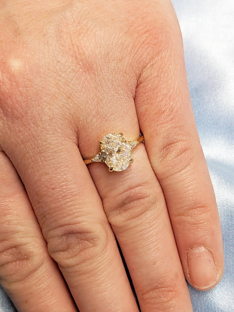 Lab Grown Diamond Engagement Ring | Dainty 14k Yellow Gold Promise Rings for Women | Oval and Pear Cut Diamond Ring | Bridal Gift for Wife