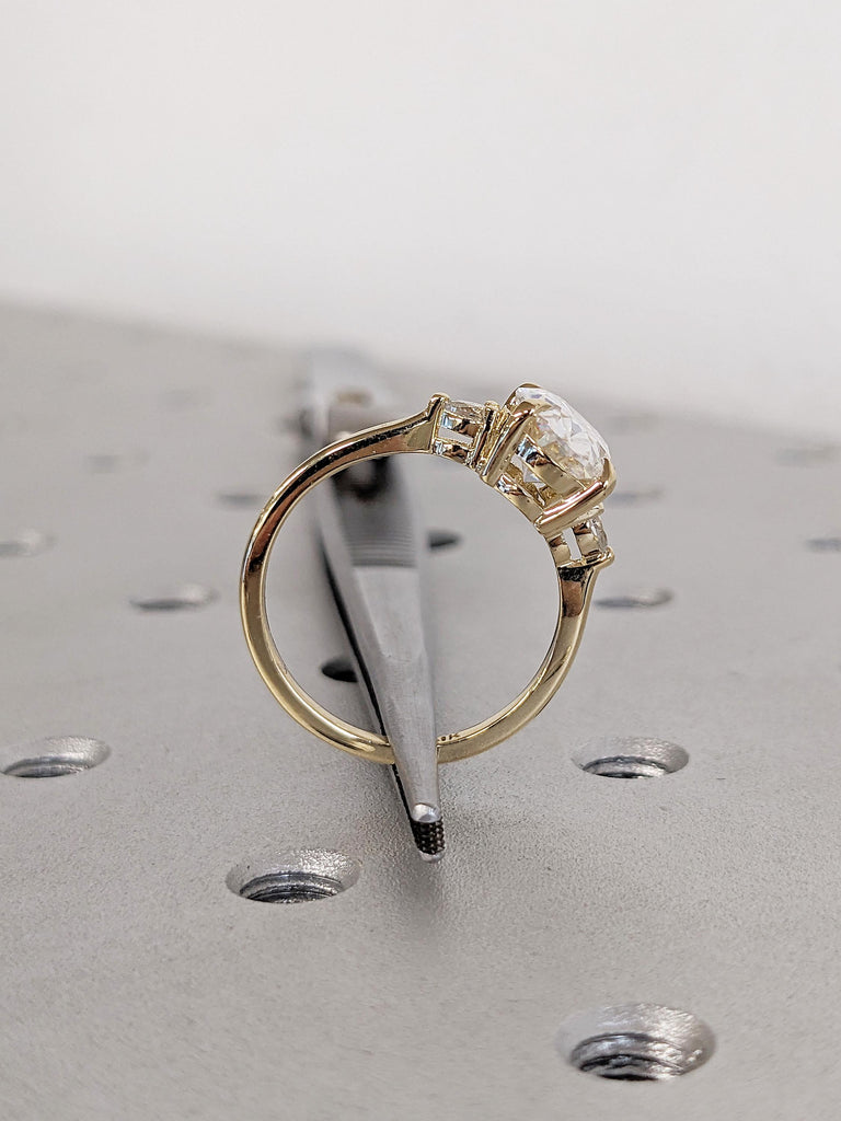 Unique 14k Solid Gold Statement Ring, Oval Cut Lab Grown Diamond Engagement Rings for Women, Art Deco Diamond Ring, Wedding Anniversary Gift