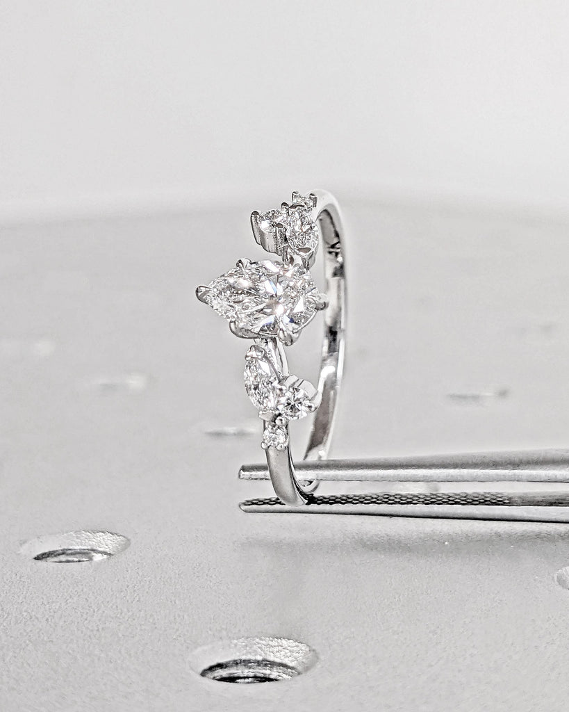 Certified Lab Created Diamond Ring | 14k Rose Gold Engagement Ring | Pear cut Ring | Nature Inspired Ring | Rustic Engagement Ring for Her