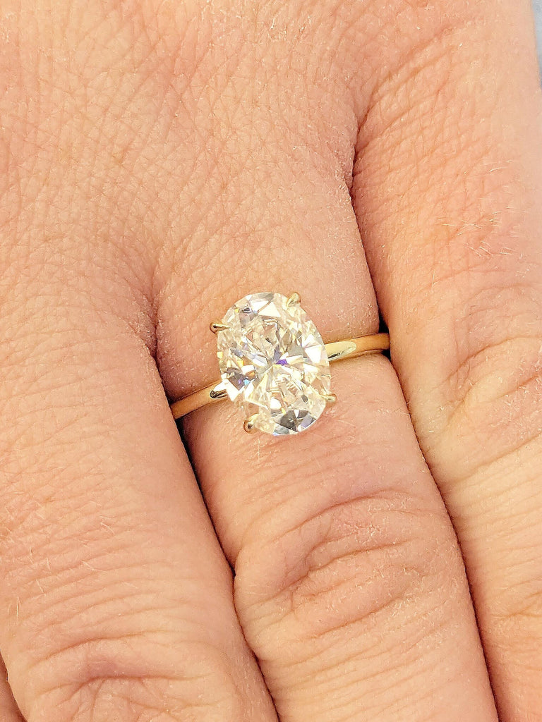2ct Oval Cut Moissanite Solitaire Ring | Solid 14k 18k Gold Engagement Band | Women Proposal Ring | Dainty Minimalist Classsic Yellow Rose White