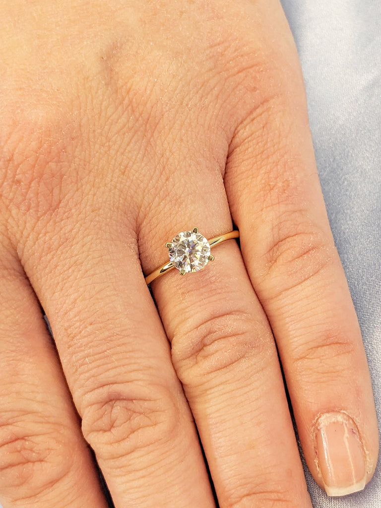 Lab Grown Diamond Anniversary Ring, Round Cut 14k Solid Gold Wedding Rings for Women, 4 prong Comfort Fit Proposal Ring, Simple Diamond Ring