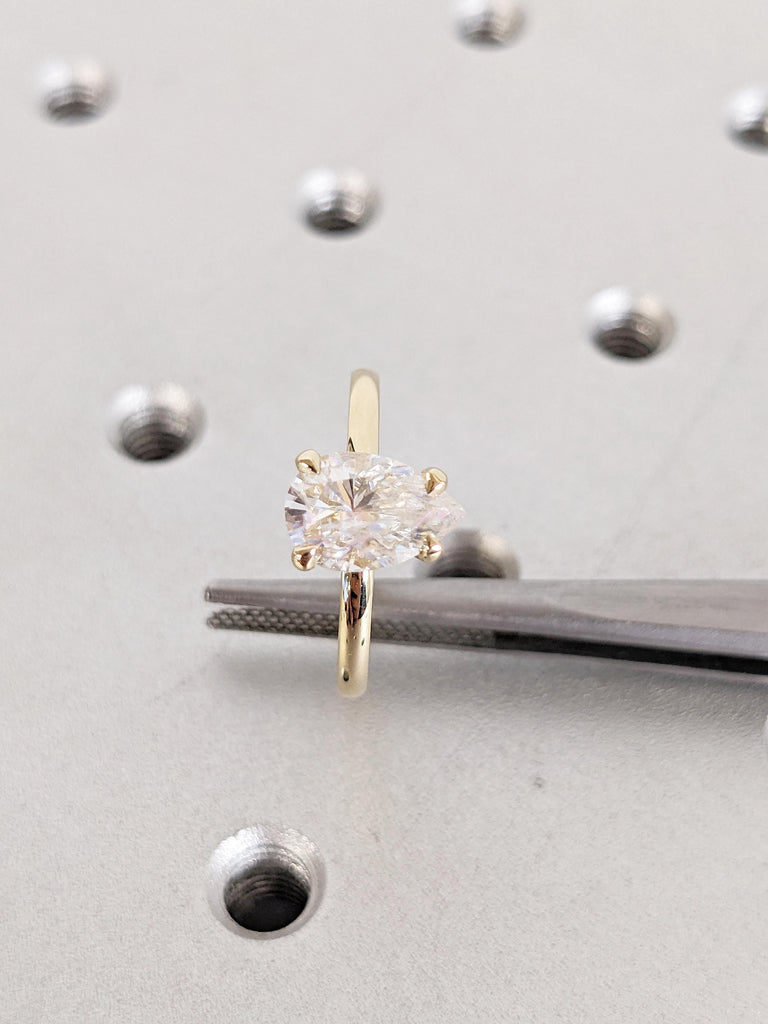 Unique 14k Solid Gold Ring, Pear Moissanite Ring, Hidden Halo Engagement Ring, Promise Rings for Women, Pear Cut Ring, Bridal Gift for Her