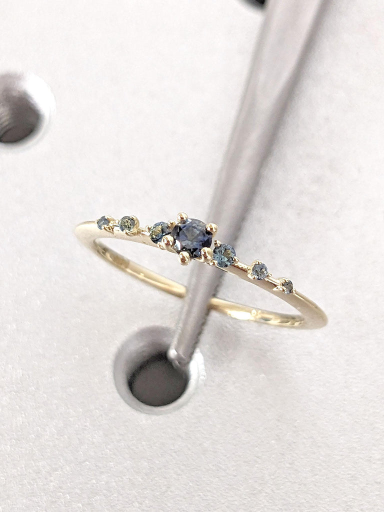 Cluster Ring | Cluster Engagement Ring | Teal Sapphire Ring | Sapphire Engagement Ring | Green Sapphire Cluster Ring | Dainty Sapphire Ring