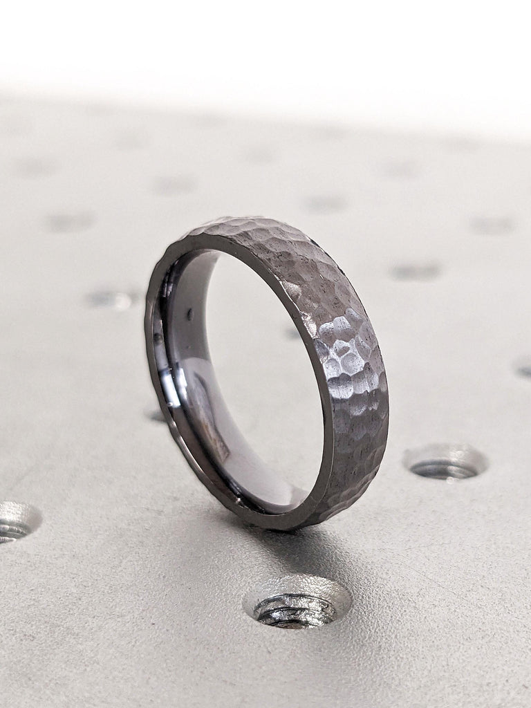 Comfort Fit Cool Mens Wedding Band | Handmade Wedding Ring | Dark Grey Wedding Band | Faceted Wedding Band for Him