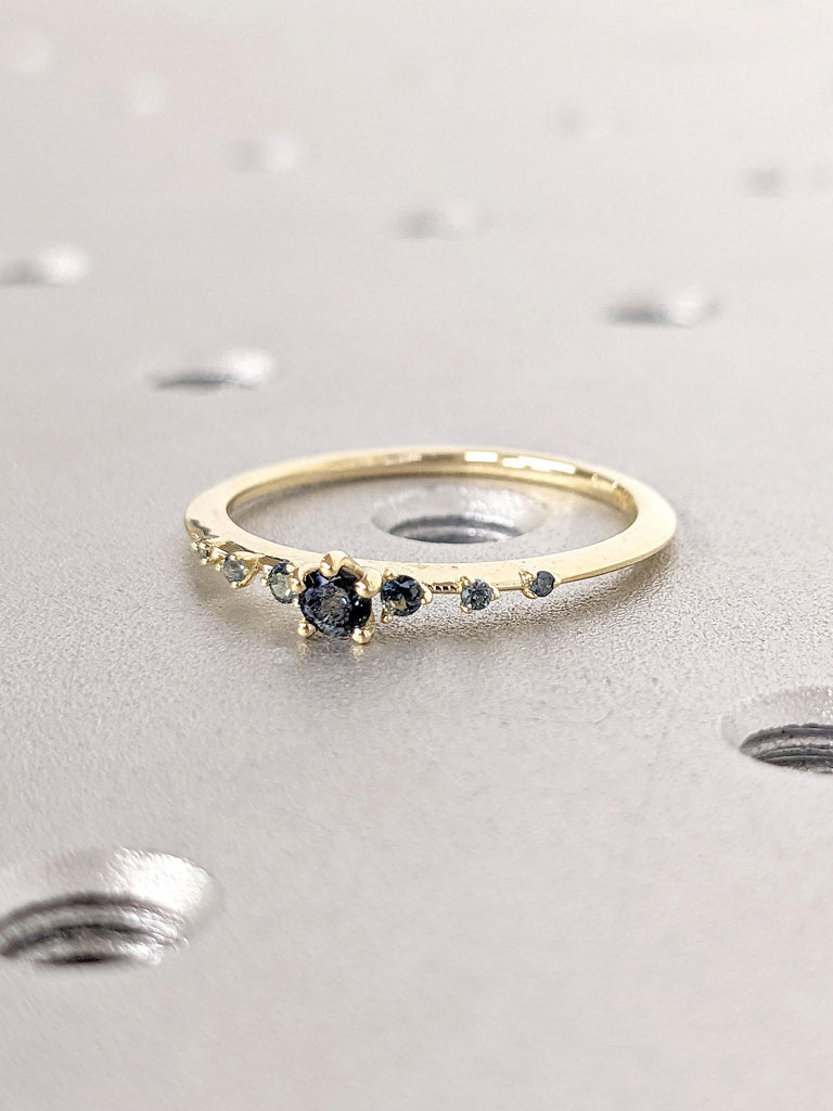 Knife Edge Ring | Multi Stone Sapphire Engagement Ring | Round Engagement Ring | Thin Engagement Ring
