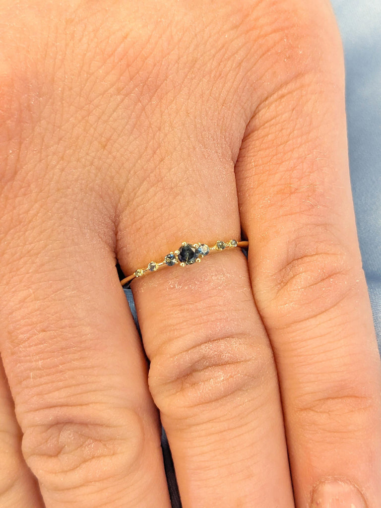 Unique Blue Sapphire Engagement Ring | 14k Gold Minimalist Engagement Ring | Promise Ring for Her | Thin Gold Ring | Small Sapphire Ring