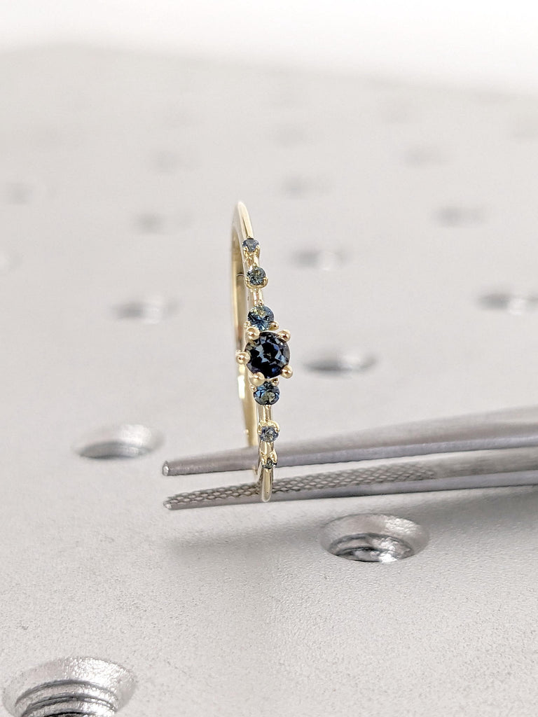 Dainty Sapphire Cluster Ring | 14k 18k Gold Engagement Ring | Unique Cluster Ring | Teal Blue Sapphire Cluster Ring| Multi-Cluster Ring | Multiple Sapphire Ring | Thin Gold Rings for Women