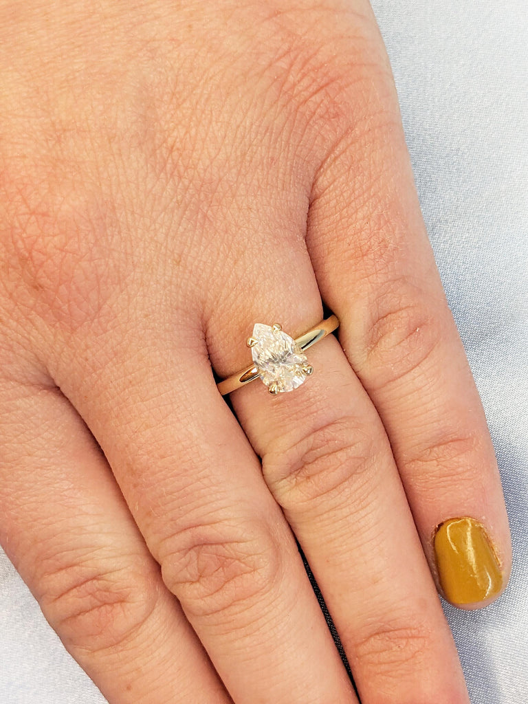 Pear Cut Lab Grown Diamond Ring | Dainty 14k Solid Gold Ring | Diamond Hidden Halo Anniversary Ring | Statement Promise Ring | Gift for Wife
