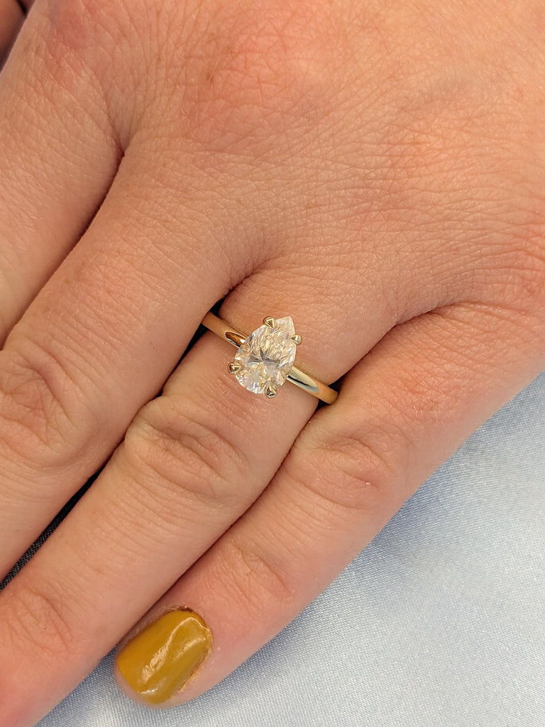 Unique 14k Solid Gold Ring, Pear Moissanite Ring, Hidden Halo Engagement Ring, Promise Rings for Women, Pear Cut Ring, Bridal Gift for Her
