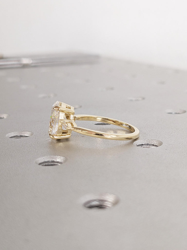 Unique Anniversary Rings for Women, Vintage 14k Solid Gold Ring, Oval 2 Carat Lab Grown Diamond Ring, Pear Lab Diamond Ring, Engagement Gift