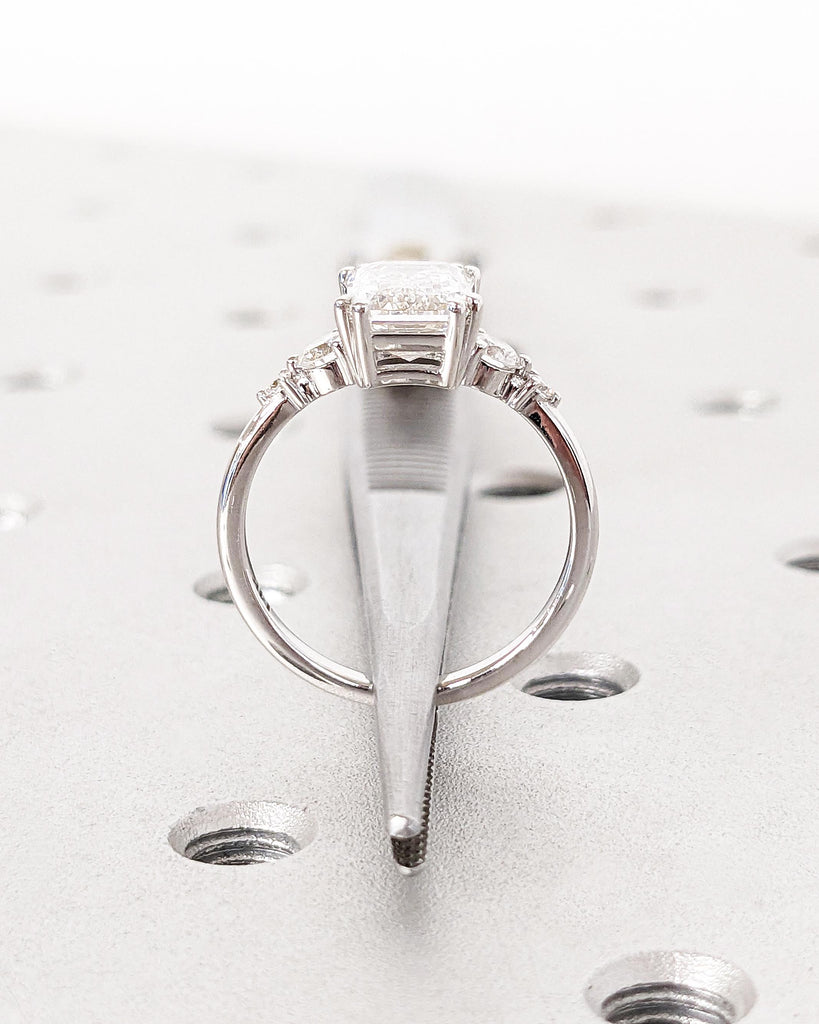Vintage Emerald Cut Moissanite Engagement Ring | Delicate Anniversary Ring | Double Prong Set Simulated Diamond Ring | Lab Diamond Cluster
