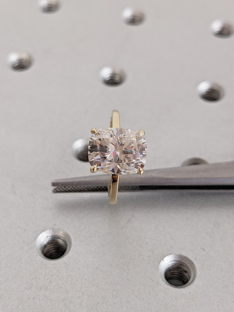 Cushion Cut Lab Grown Diamond Engagement Ring | Dainty 14k Solid Gold Ring | Solitaire Promise Ring for Her | Unique Lab Grown Diamond Gift