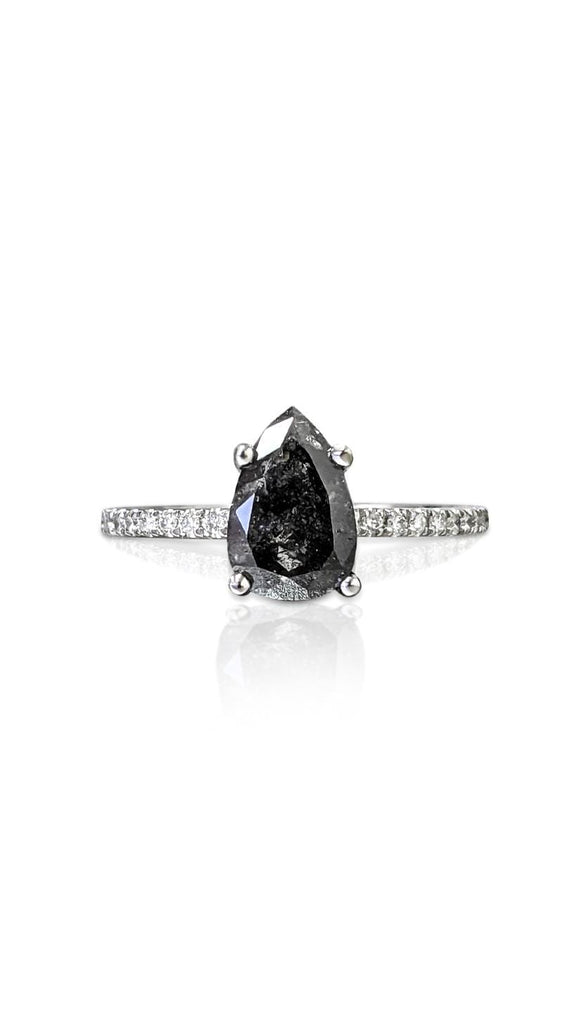 Natural Black Diamond Engagement Ring | 14k Gold Rings for Women | 1ct, 1.5 Carat Salt and Pepper Diamond | Pear cut Ring | Promise Ring