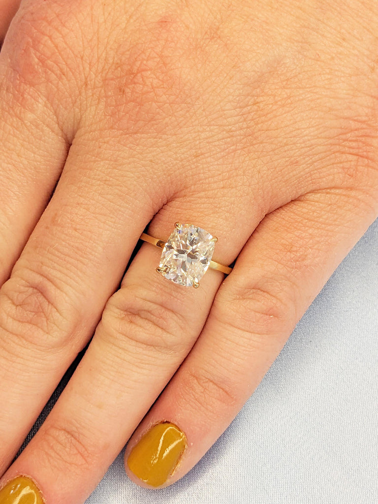 Lab Grown Diamond Ring, 14k Gold Ring, Cushion Cut Engagement Ring, Statement Rings for Women, Simple Diamond Ring, Bridal Gift for Women
