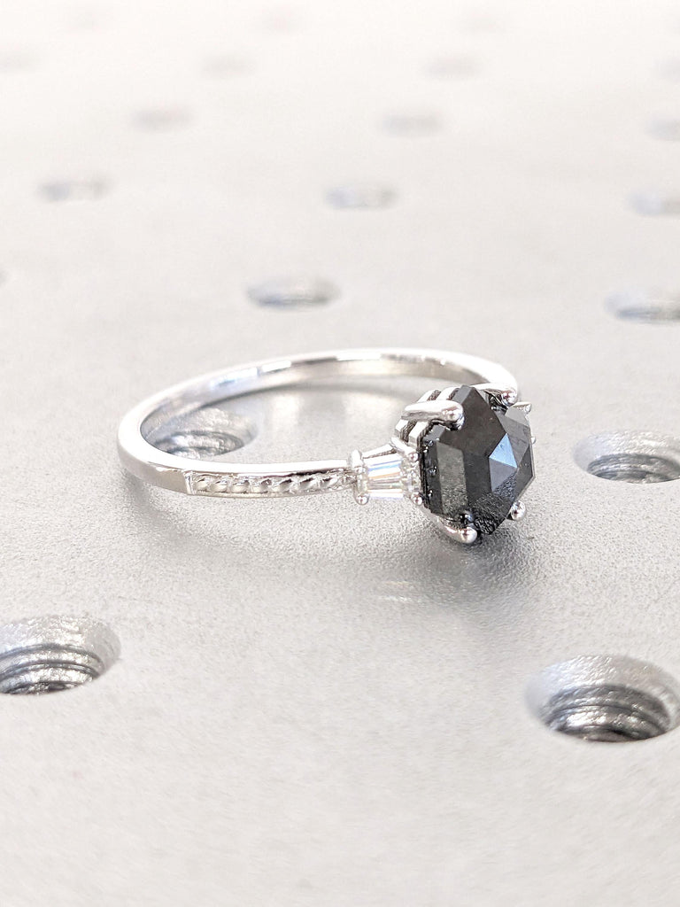 Hexagon Cut Engagement Ring | 1.5 Carat, 2CT Natural Black Diamond Stone Ring | White Gold Promise Ring | Hexagon Cut Diamond | Gift For Her