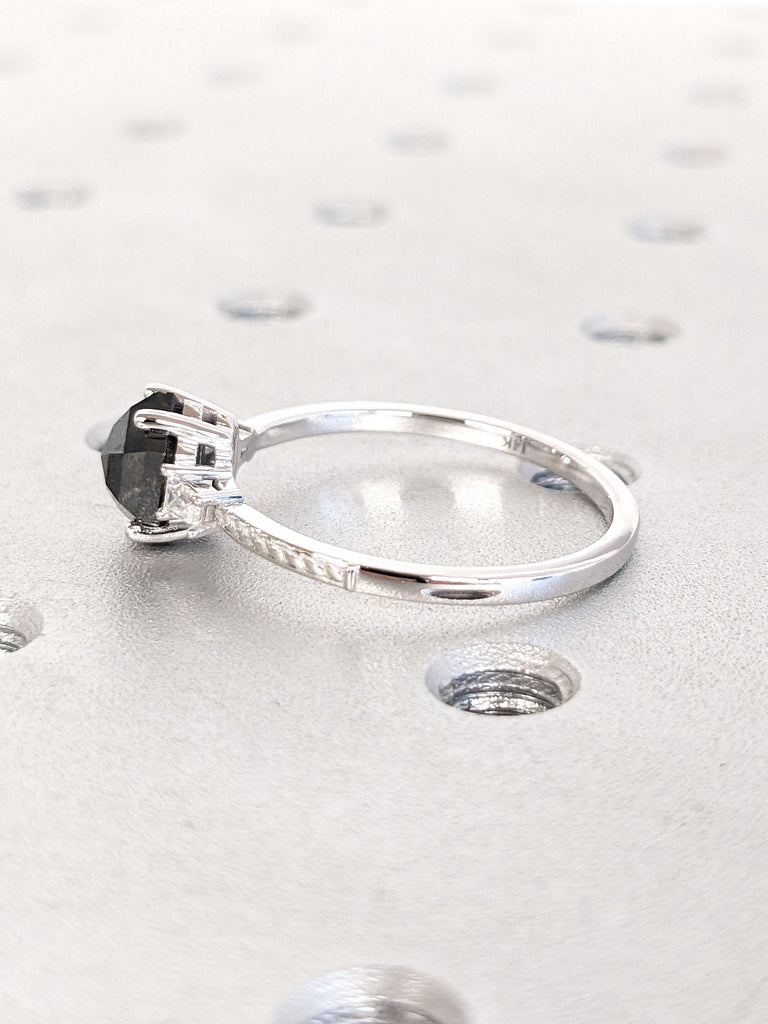 Hexagon Cut Engagement Ring | 1.5 Carat, 2CT Natural Black Diamond Stone Ring | White Gold Promise Ring | Hexagon Cut Diamond | Gift For Her