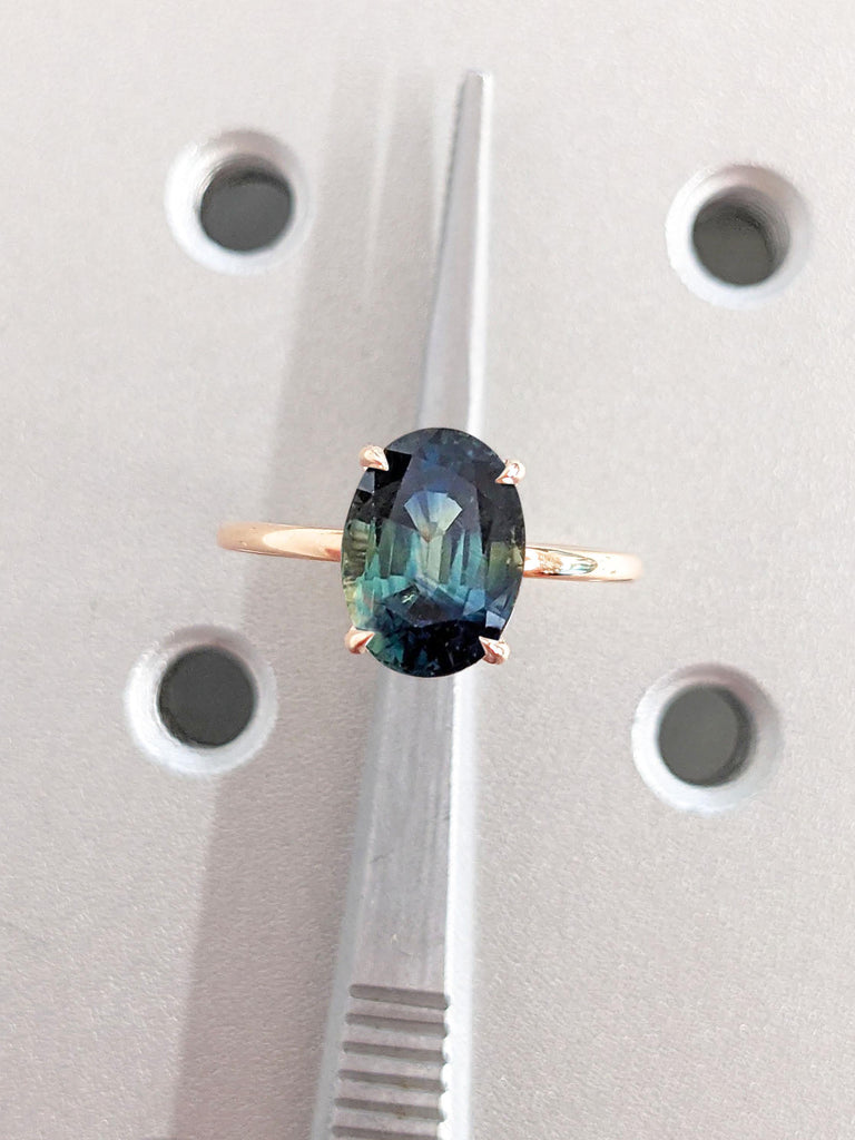 Oval cut Solitaire Ring | Dainty Promise Ring for Her | Natural Montana Sapphire 2 Carat Engagement Ring