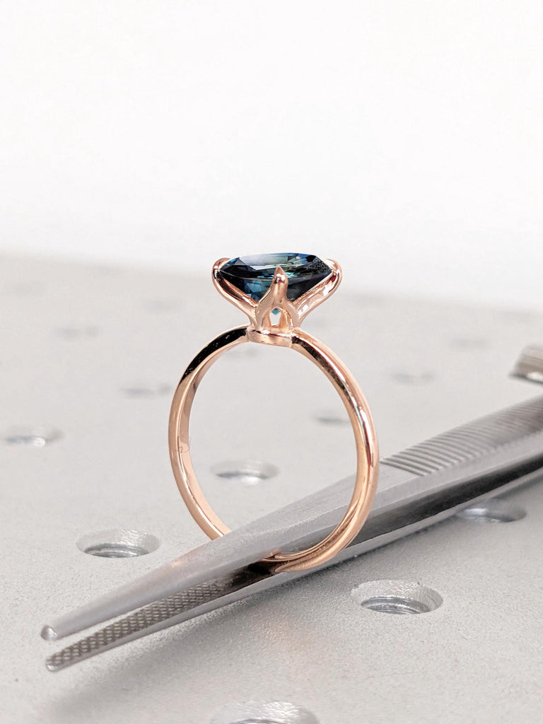Tulip Engagement Ring | Sapphire Solitaire Engagement Ring | 2 Carat Natural Teal Sapphire