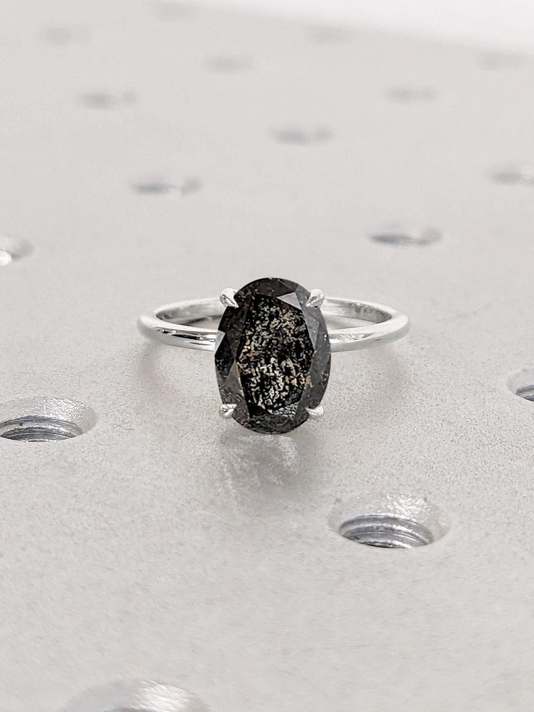 Oval cut Salt and Pepper Diamond Engagement Ring | Solitaire Promise Ring