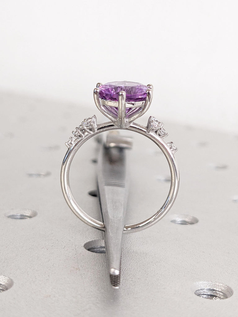 Art Deco Alexandrite Ring, Platinum Wedding Rings for Women, Anniversary Ring, Snowdrift Lab Diamond Cluster Ring, Anniversary Gift for Wife