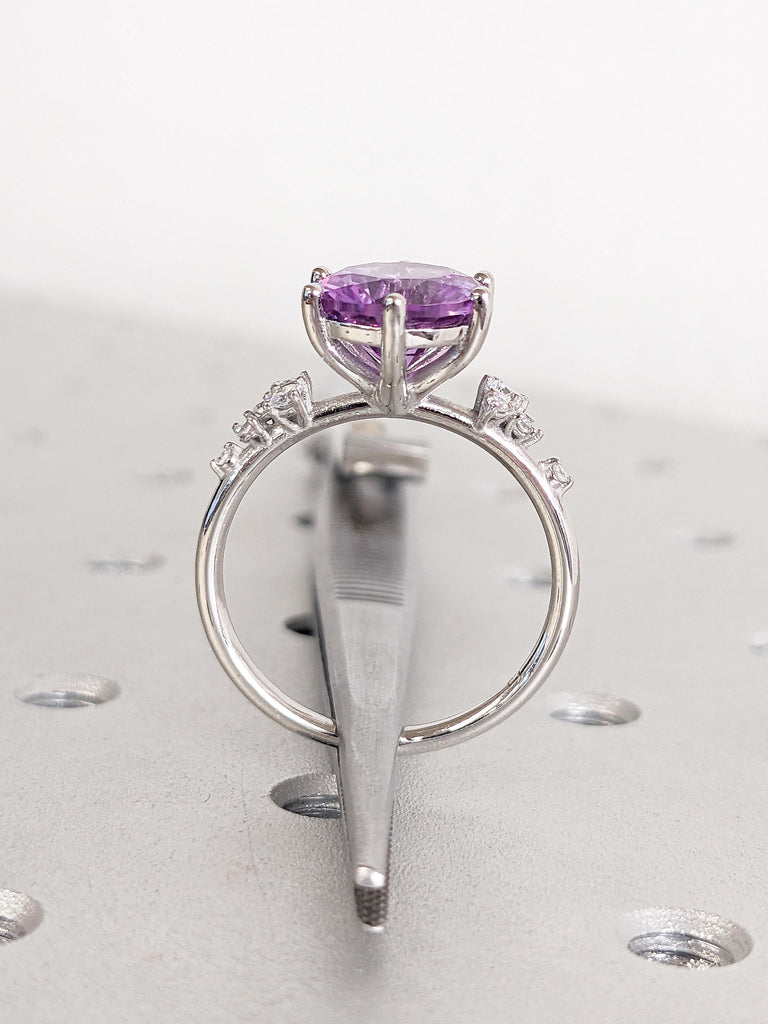 Art Deco Alexandrite Ring, Platinum Wedding Rings for Women, Anniversary Ring, Snowdrift Lab Diamond Cluster Ring, Anniversary Gift for Wife