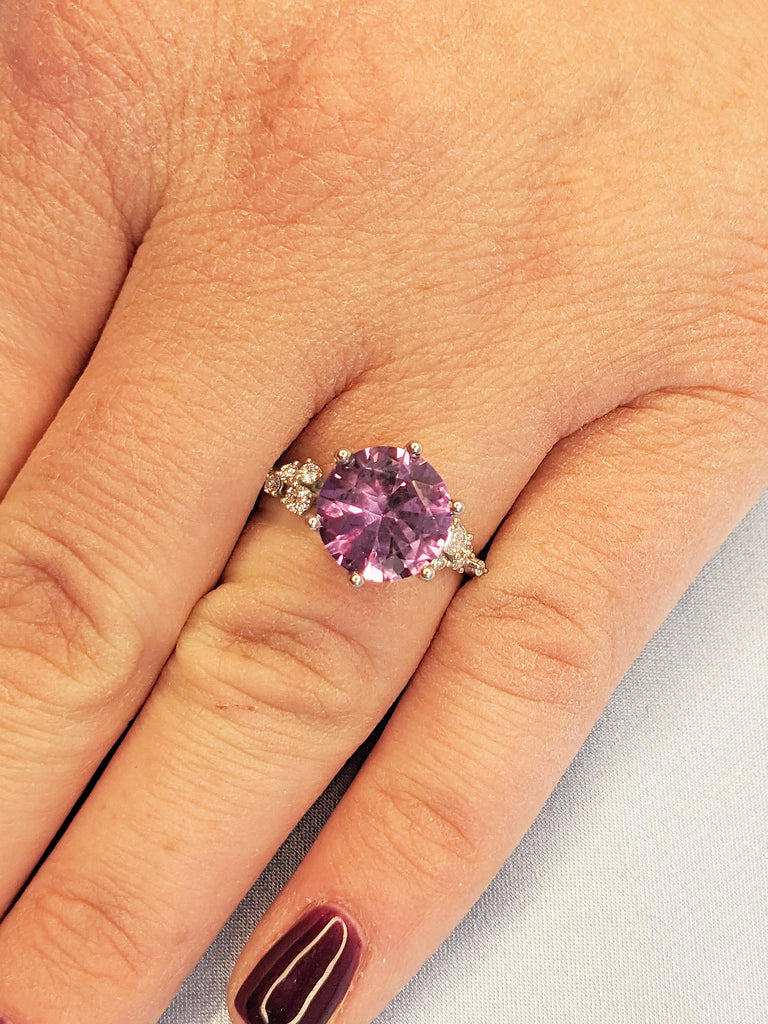 Art Deco Alexandrite Ring, Platinum Wedding Rings for Women, Anniversary Ring, Snowdrift Lab Diamond Cluster Ring, Anniversary Gift for Wife