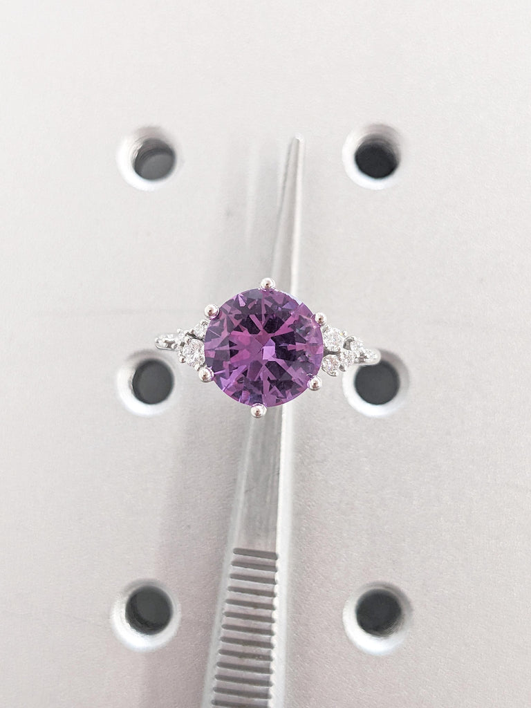 Art Deco Alexandrite Ring, Platinum Wedding Rings for Women, Anniversary Ring, Snowdrift Lab Diamond Cluster Ring, Anniversary Gift for Wife