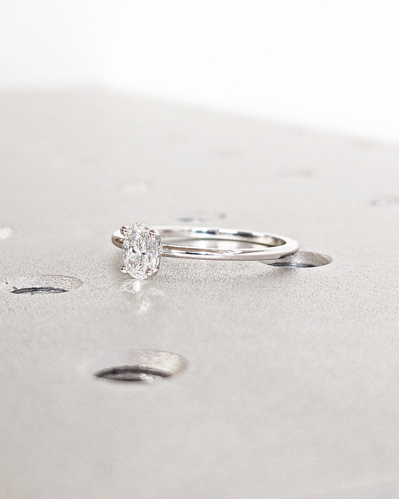 Petite Oval Moissanite Ring, Thin Band Oval Engagement Ring, 14K Gold Solitaire Ring, Minimalist Wedding Ring, Dainty Promise Ring For Her