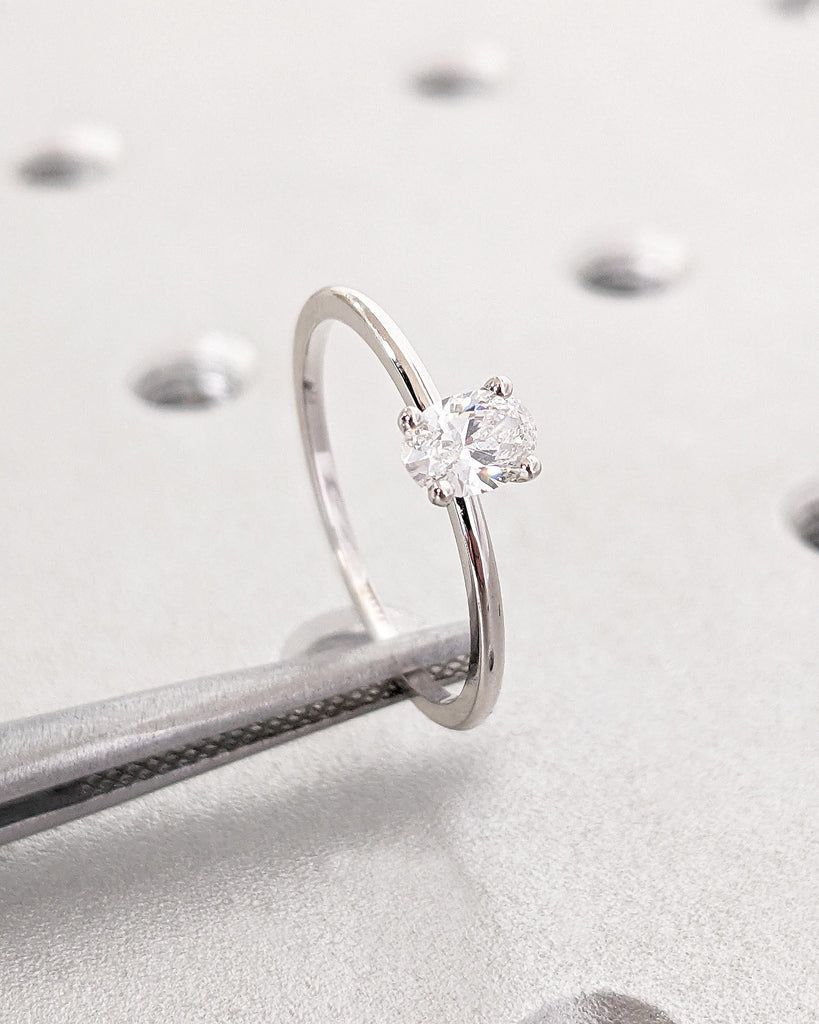 Petite Oval Moissanite Ring, Thin Band Oval Engagement Ring, 14K Gold Solitaire Ring, Minimalist Wedding Ring, Dainty Promise Ring For Her