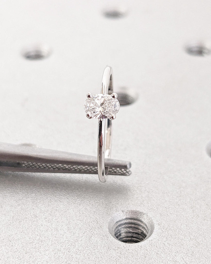 Petite Oval Lab Diamond Ring, Thin Band Oval Engagement Ring, 14K Gold Solitaire Ring, Minimalist Wedding Ring, Dainty Promise Ring For Her
