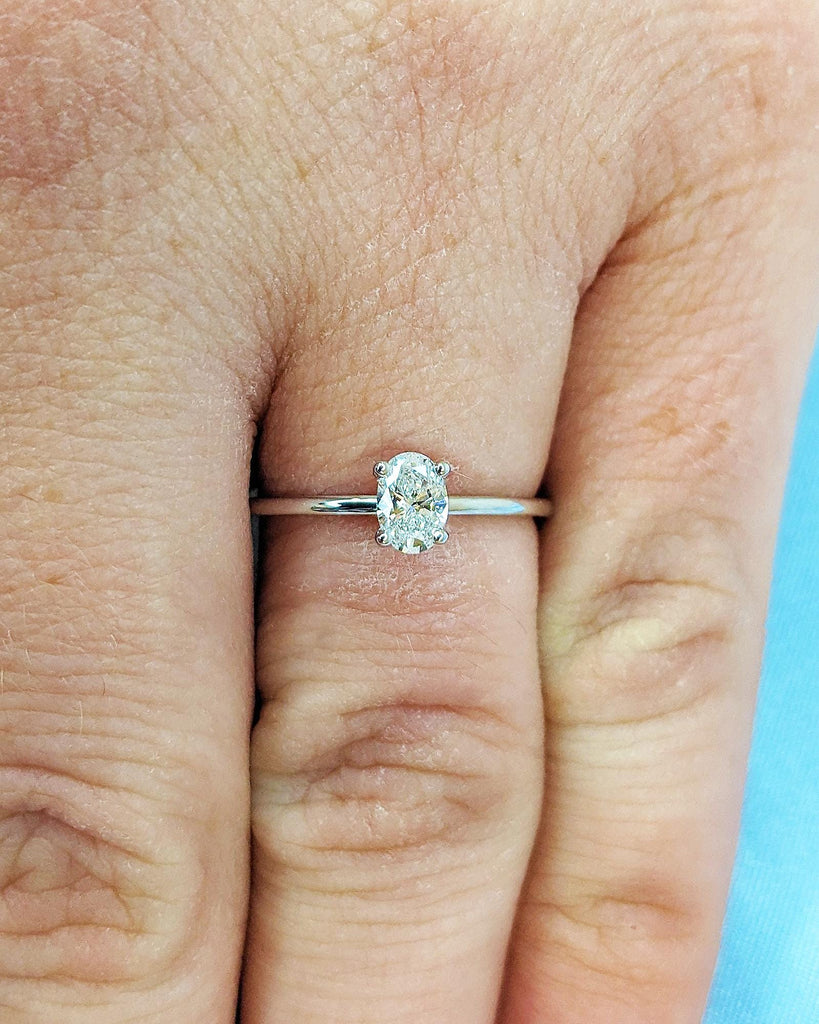 Petite Oval Lab Diamond Ring, Thin Band Oval Engagement Ring, 14K Gold Solitaire Ring, Minimalist Wedding Ring, Dainty Promise Ring For Her