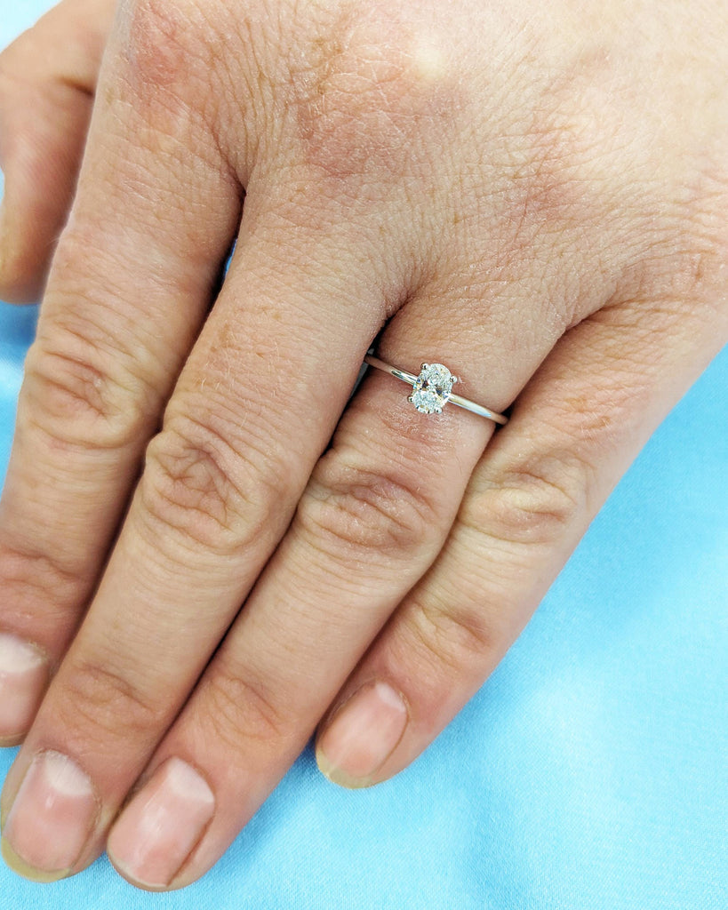 Petite Oval Lab Diamond Ring, Thin Band Oval Engagement Ring, 14K Gold Solitaire Ring, Minimalist Wedding Ring, Dainty Promise Ring For Her