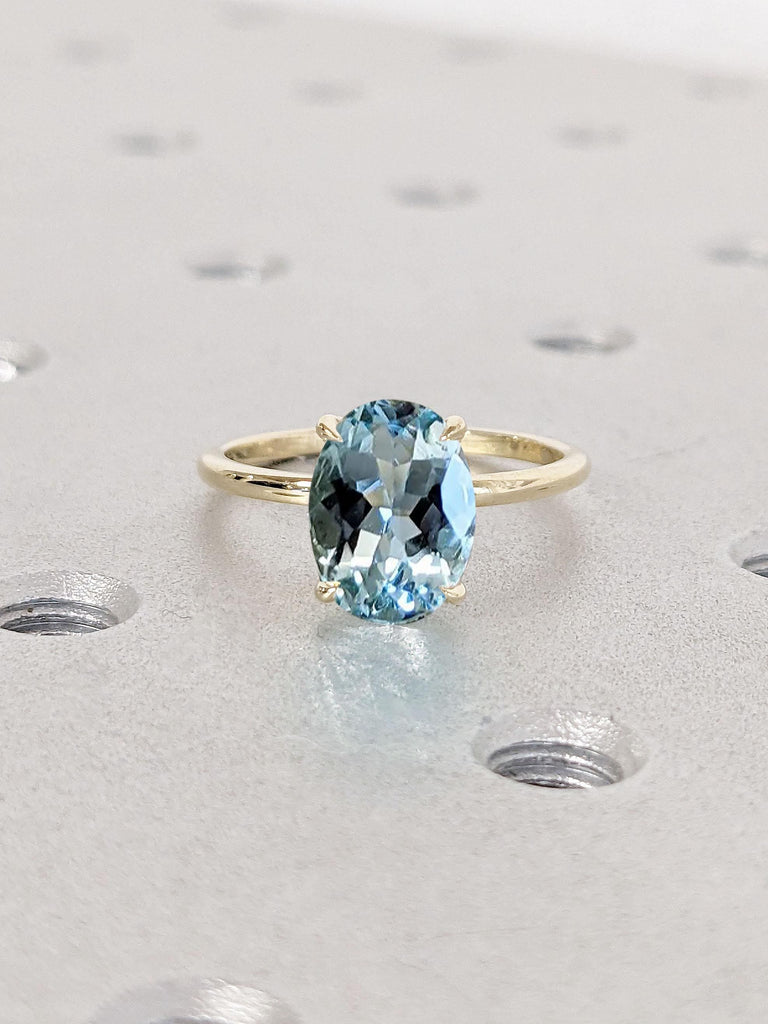 1.5 Carat, 2ct Oval Aquamarine Engagement Ring | Oval Solitaire Lab Aquamarine Ring 14k Solid Gold Ring | Anniversary Gift Ring Bridal Ring | Daily Ring
