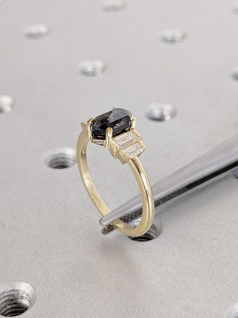 Black and White Diamond Ring | Multi Stone Engagement Ring | Real Gold Ring
