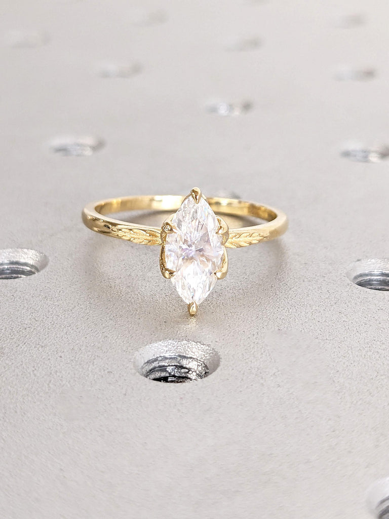 Marquise Cut Lab Grown Diamond Engagement Ring | 0.5 - 3.0 CT Marquise Cut Lab Created Diamond Ring | IGI Certified Lab Diamond Promise Ring | 14k Yellow Gold Ring