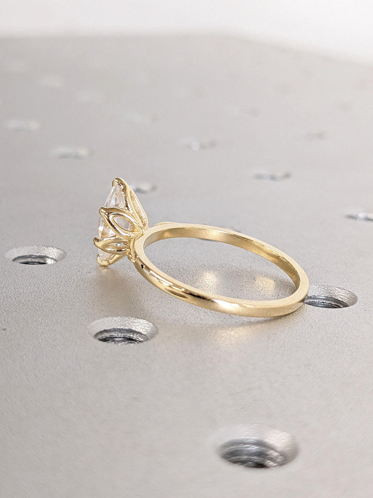 Tulip Lotus Prong Marquise Lab Diamond Solitaire Engagement Ring | Flower Basket Promise Ring | 14k Yellow Gold Proposal Ring.