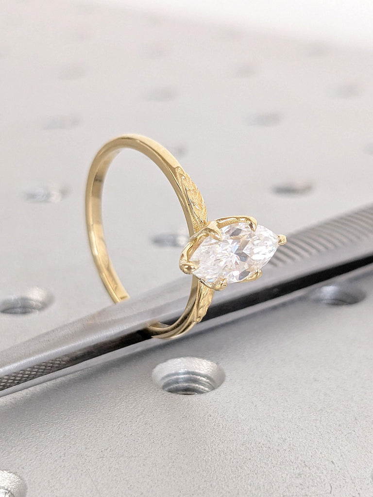 Antique Floral Tulip Setting Engagement Ring | Marquise Cut Solitaire D VVS2 Diamond Ring | Flower Basket Lotus Prong Promise Proposal Ring