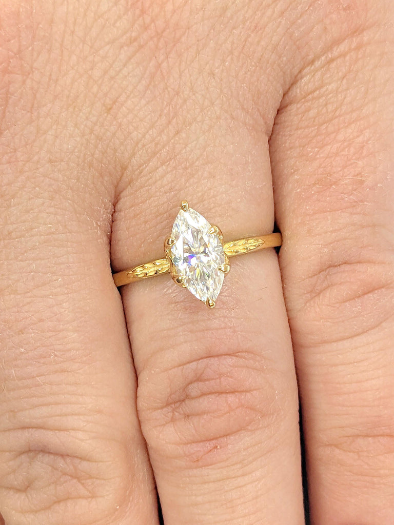 Nature Inspired 14k Gold Rings for Women | Marquise Cut 1 Carat IGI Certified D Color VVS1 Clarity Lab Grown Diamond Solitaire Engagement Ring