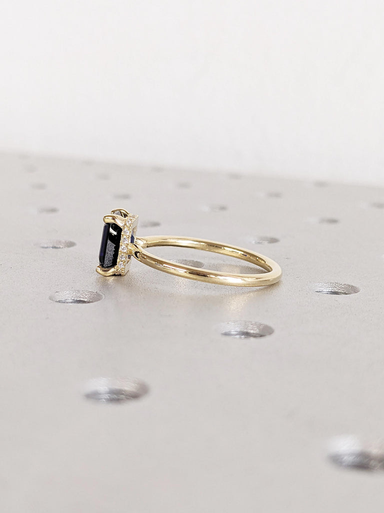 Lab Grown Sapphire Anniversary Ring | 14k Solid Gold Blue Sapphire Rings for Women | Moissanite or Diamond Hidden Halo Ring | Gift for Wife