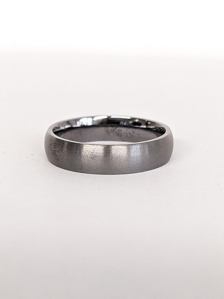 Tantalum Wedding Ring Band 5mm Width | Matt/Brushed Finish, Slight Dome | Comfort Fit | FREE Engraving | Mens Alternative Dark Metal Ring