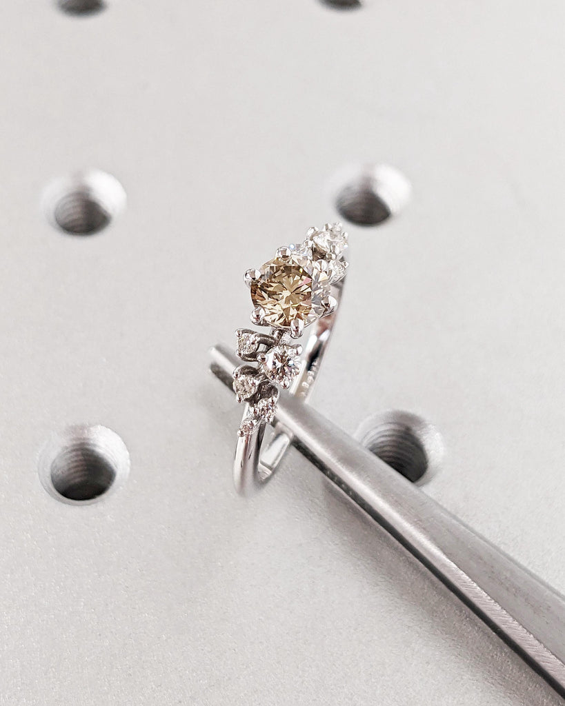 Vintage Diamonds Engagement Ring 0.5CT Champagne Diamonds Gold Unique Snowdrift 6 Prong Engagement Ring Brown Diamond Wedding Ring for Women