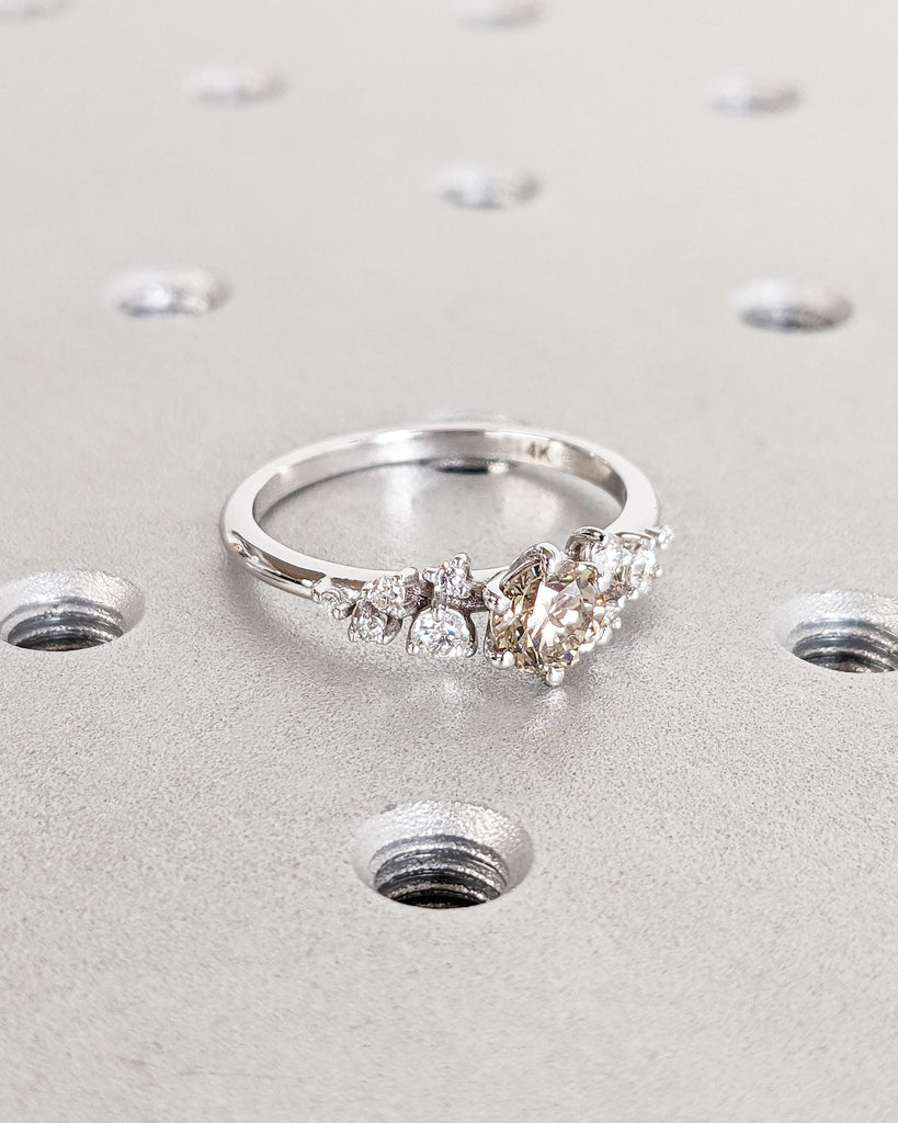Vintage Diamonds Engagement Ring 0.5CT Champagne Diamonds Gold Unique Snowdrift 6 Prong Engagement Ring Brown Diamond Wedding Ring for Women
