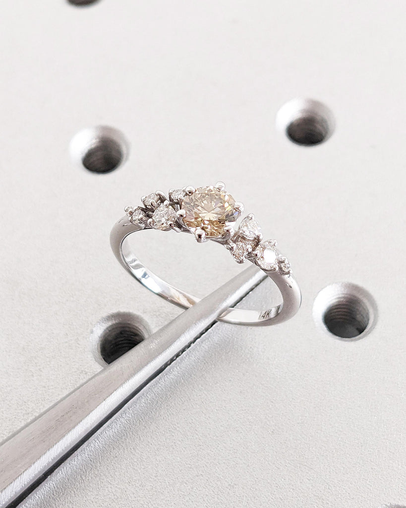 Vintage Diamonds Engagement Ring 0.5CT Champagne Diamonds Gold Unique Snowdrift 6 Prong Engagement Ring Brown Diamond Wedding Ring for Women