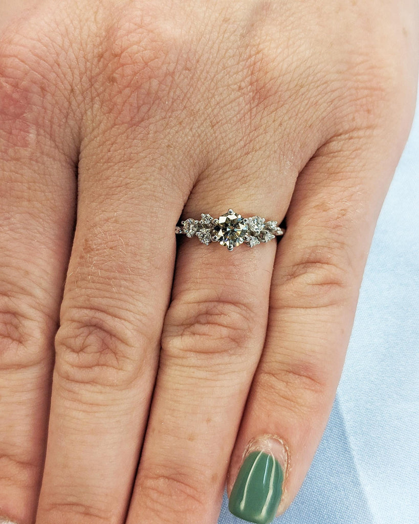 Vintage Diamonds Engagement Ring 0.5CT Champagne Diamonds Gold Unique Snowdrift 6 Prong Engagement Ring Brown Diamond Wedding Ring for Women