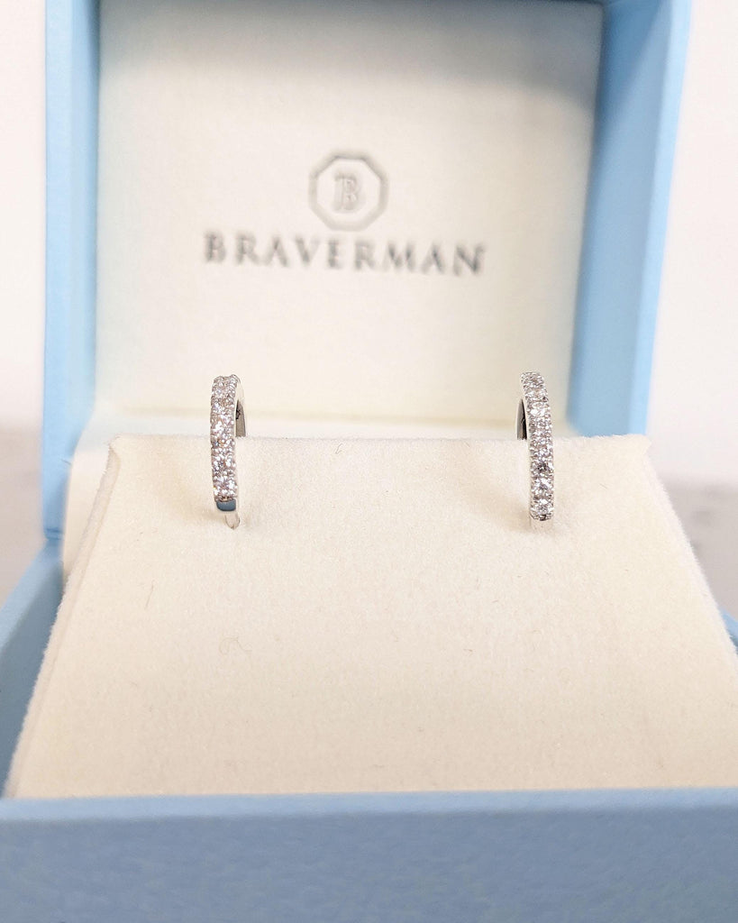 Dainty & Minimalist Pave Genuine Diamond or Lab Grown Diamond Huggie Hoop Earrings | 14K 18K REAL White Gold | Diamond Huggie Earring Gift For Mom
