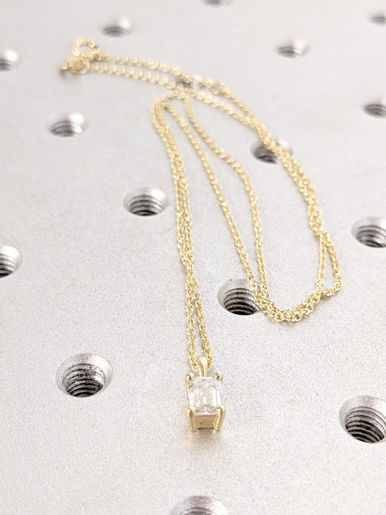 Eco Friendly D/F VVS Lab Grown Diamond Solitaire Necklace for Her | Minimalist Jewelry | Everyday Wear Woman Necklace | Emerald cut Diamond