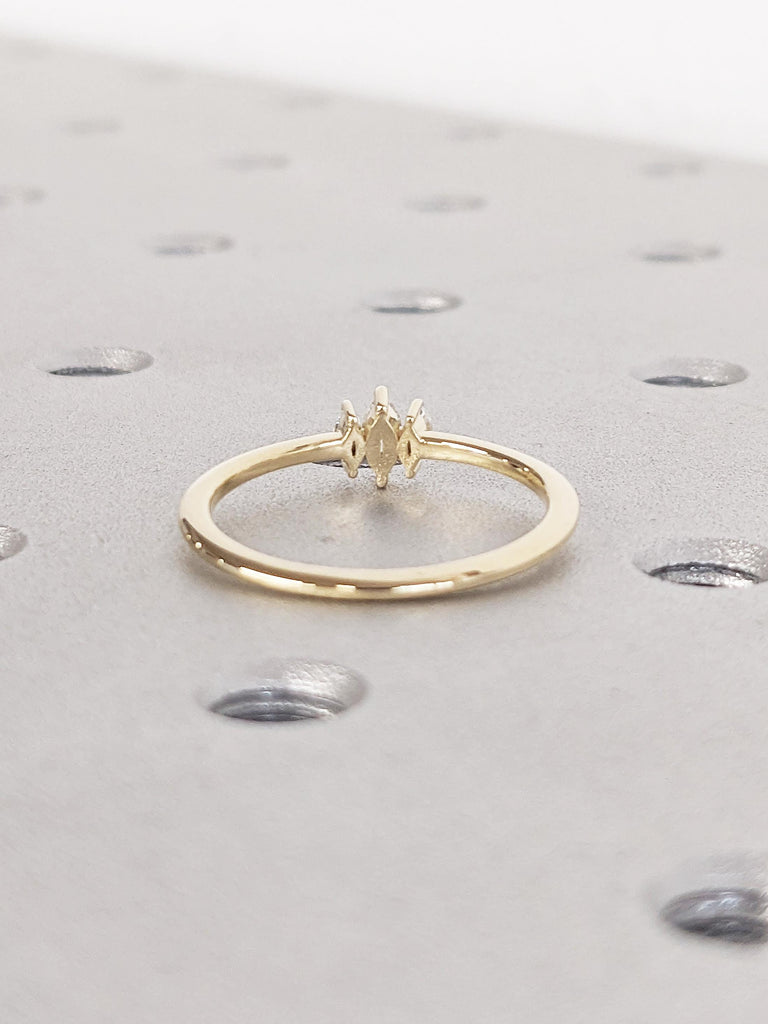Marquise Cut Three Stone Diamond Ring | Dainty 14k Yellow Gold Wedding Rings for Women | Moissanite Three Stone Ring | Promise Ring for Her