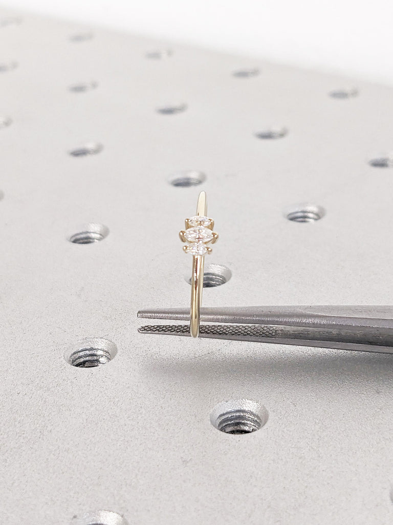 Marquise Cut Three Stone Diamond Ring | Dainty 14k Yellow Gold Wedding Rings for Women | Moissanite Three Stone Ring | Promise Ring for Her